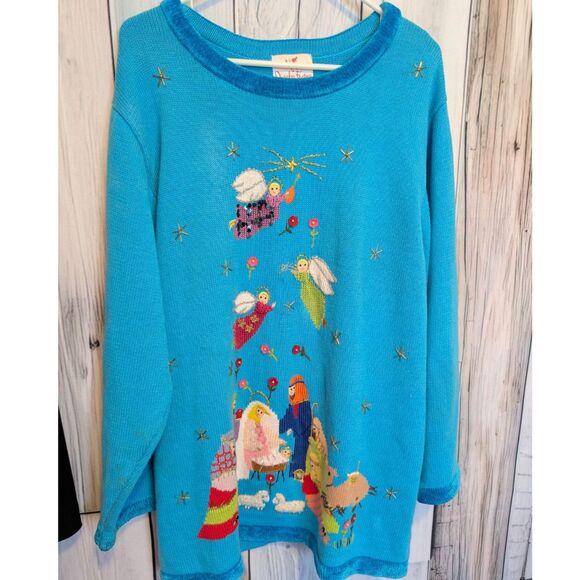Quacker Factory Plus Size Knit Sweater Size 1X Nativity Scene Christmas Novelty - Picture 1 of 5